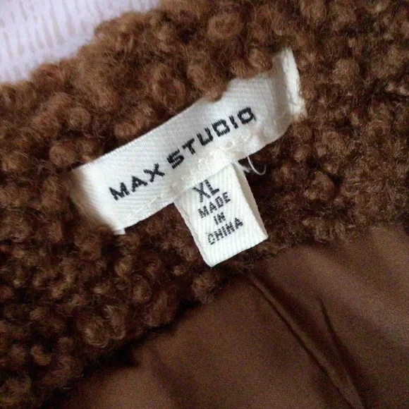 Max Studio Teddy Coat Collarless, Rich Caramel, XL - Picture 7 of 7